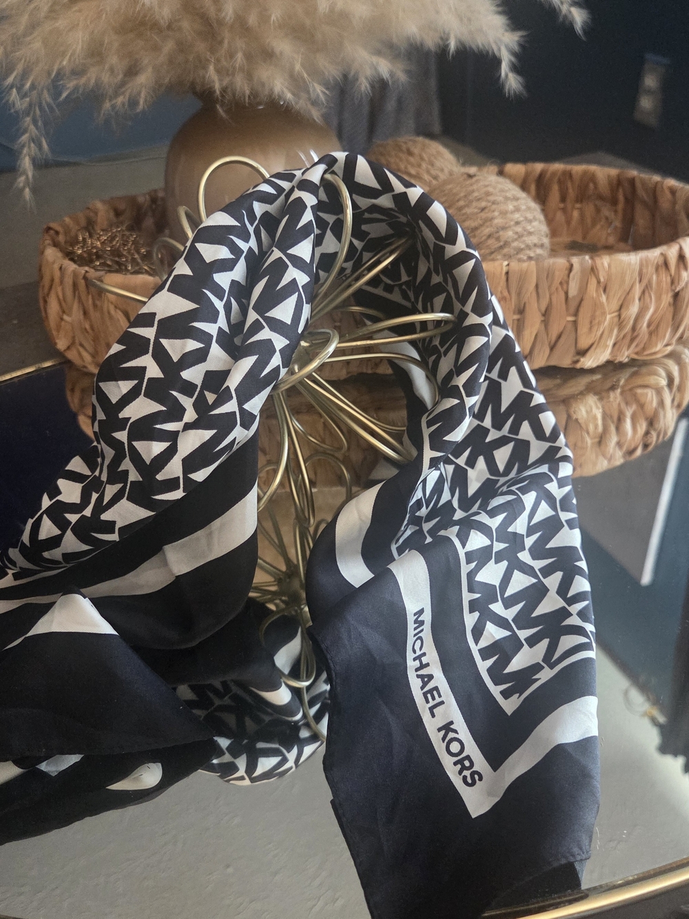 Michael Kors Black & White Monogram Square Foulard Scarf 23" - Picture 9 of 9